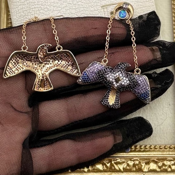 Persimmon Opal & Cubic Zirconia Bird Drop Earrings – Luxe Boho Statement - Picture 8 of 10